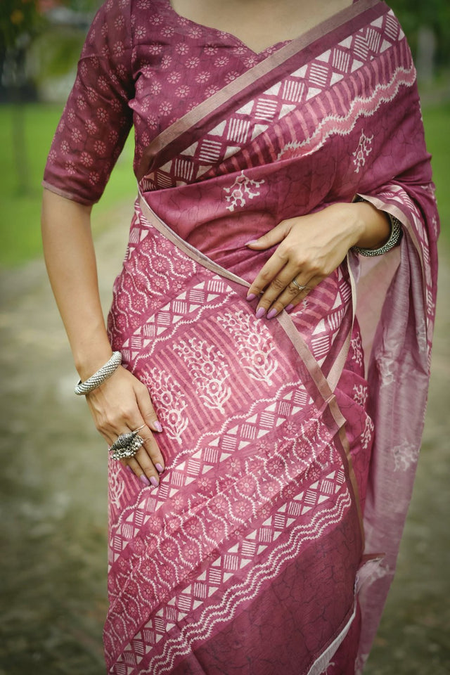 Magenta Printed Art Silk Saree (Eth_SR_249)