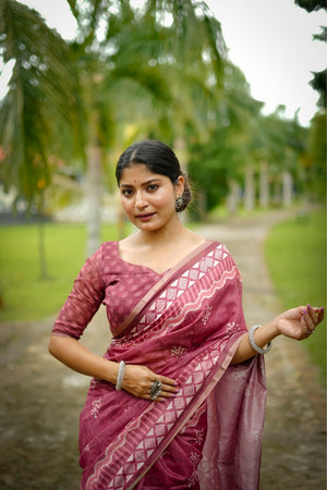 Magenta Printed Art Silk Saree (Eth_SR_249)