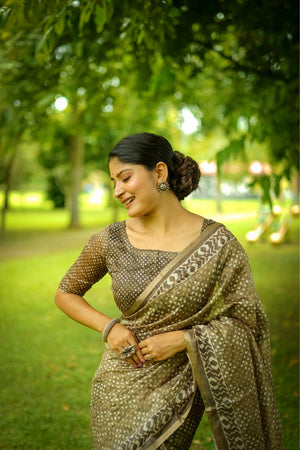 Mehendi Printed Art Silk Saree (Eth_SR_250)