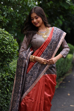 Orange Printed Art Silk Saree (Eth_SR_262)