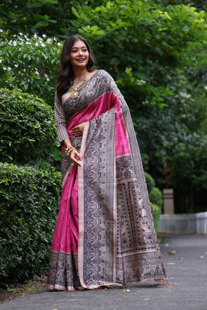 Pink Printed Art Silk Saree (Eth_SR_263)