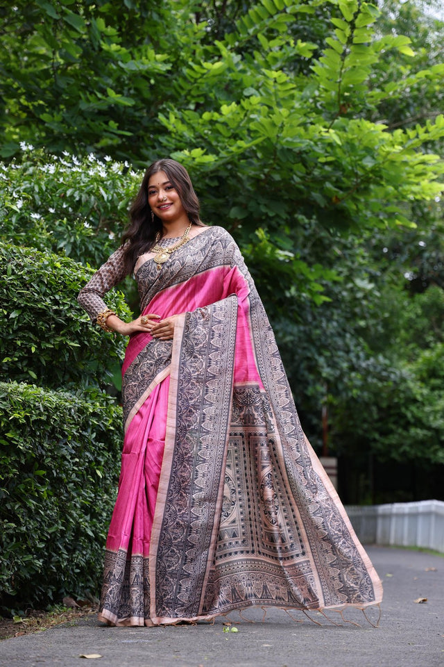 Pink Printed Art Silk Saree (Eth_SR_263)
