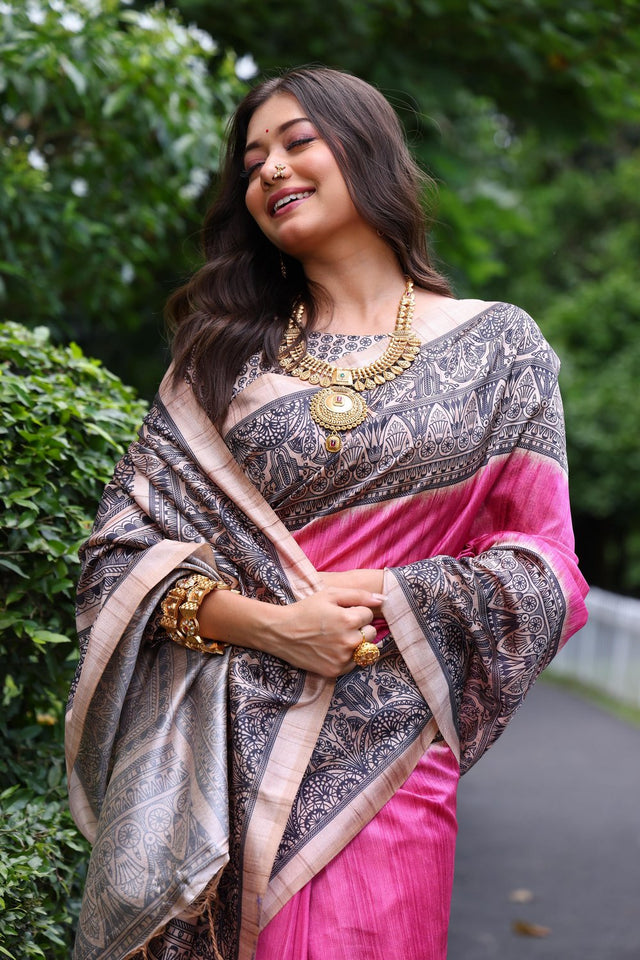 Pink Printed Art Silk Saree (Eth_SR_263)