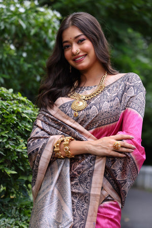 Pink Printed Art Silk Saree (Eth_SR_263)