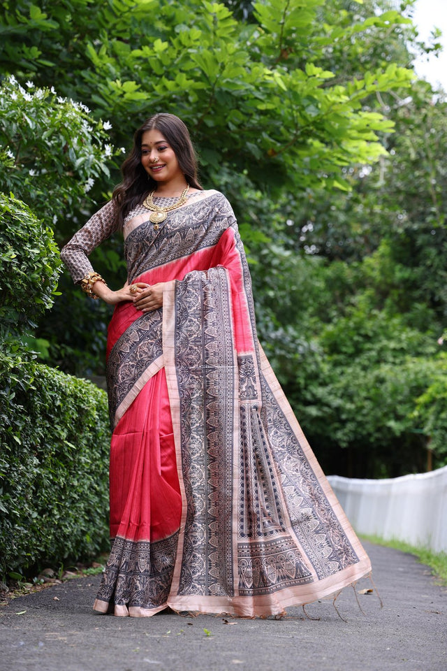 Red Printed Art Silk Saree (Eth_SR_264)
