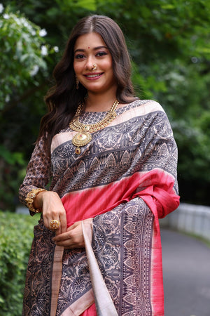 Red Printed Art Silk Saree (Eth_SR_264)