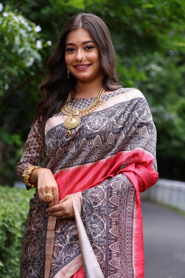 Red Printed Art Silk Saree (Eth_SR_264)
