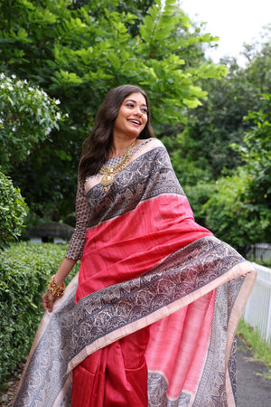 Red Printed Art Silk Saree (Eth_SR_264)