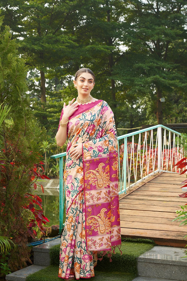 Multi Color Floral Printed Art Silk Saree (Eth_SR_270)