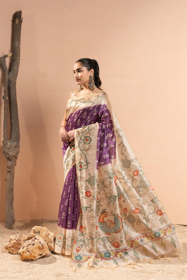 Purple Printed Art Silk Saree (Eth_SR_280)