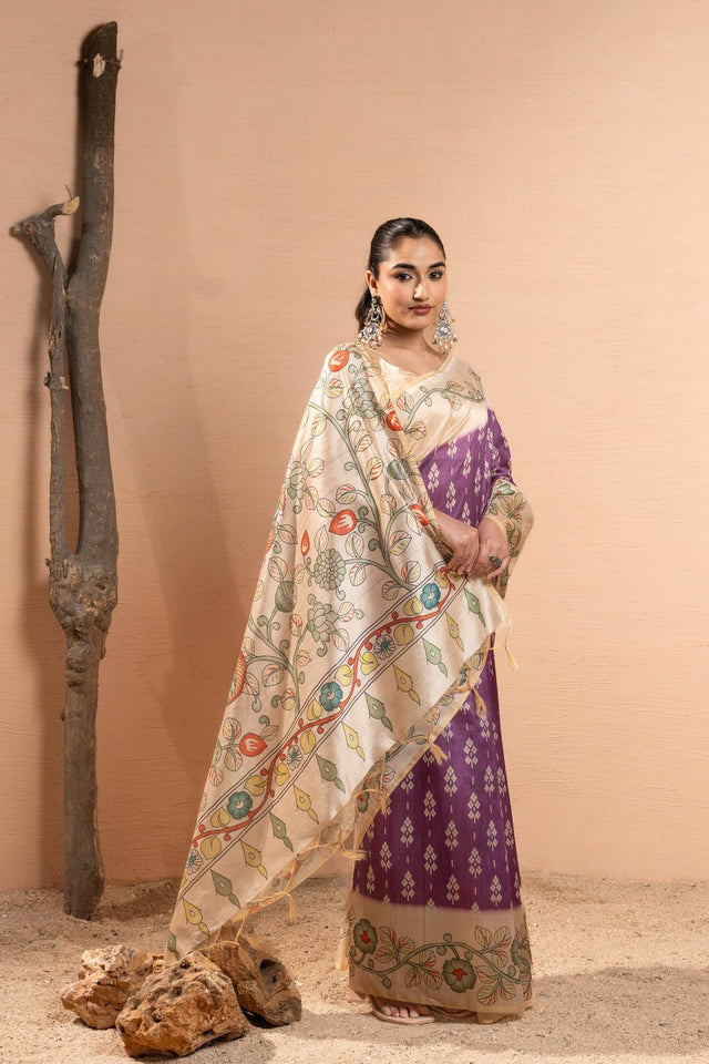 Purple Printed Art Silk Saree (Eth_SR_280)
