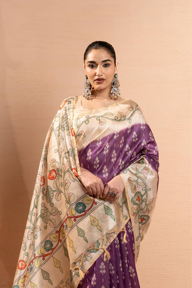 Purple Printed Art Silk Saree (Eth_SR_280)