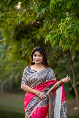 Pink Printed Art Silk Saree (Eth_SR_305)