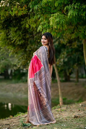 Pink Printed Art Silk Saree (Eth_SR_305)