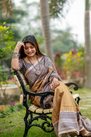 Brown Printed Art Silk Saree (Eth_SR_307)