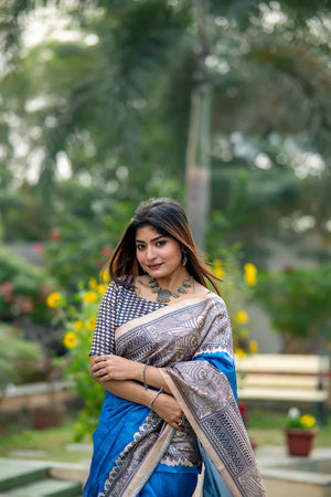 Blue Printed Art Silk Saree (Eth_SR_308)
