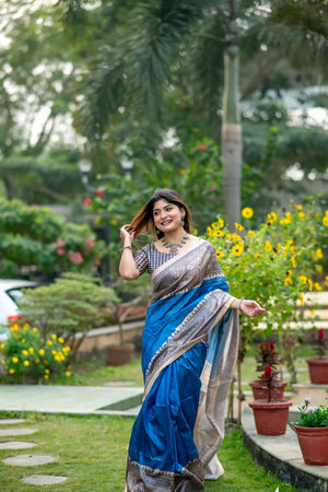 Blue Printed Art Silk Saree (Eth_SR_308)