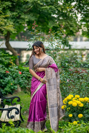 Wine Printed Art Silk Saree (Eth_SR_309)