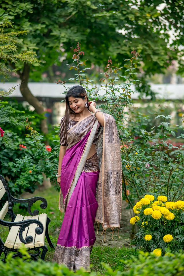 Wine Printed Art Silk Saree (Eth_SR_309)