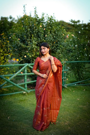 Orange Woven Art Silk Saree (Eth_SR_31)