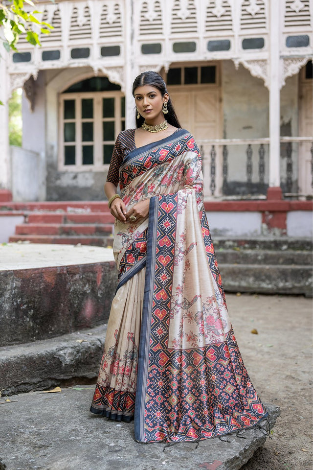 Black Floral Printed Art Silk Saree (Eth_SR_311)