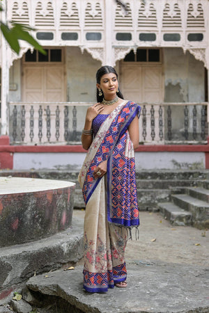 Blue Floral Printed Art Silk Saree (Eth_SR_312)