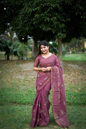 Purple Woven Art Silk Saree (Eth_SR_32)