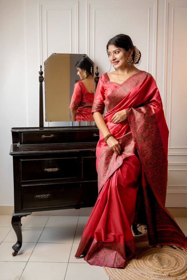 Red Woven Art Silk Saree (Eth_SR_37)