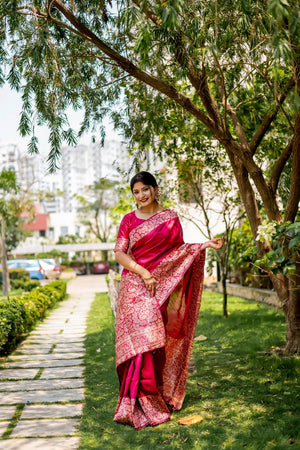 Pink Woven Art Silk Saree (Eth_SR_38)