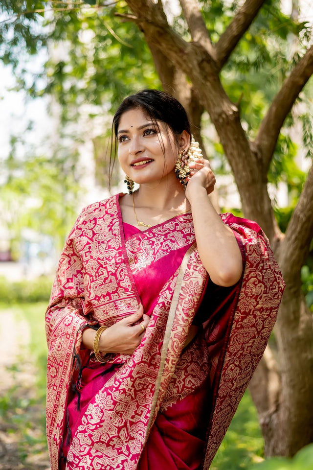 Pink Woven Art Silk Saree (Eth_SR_38)