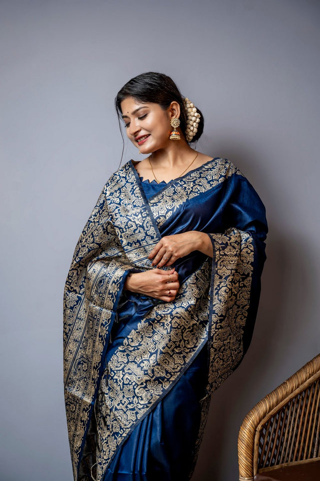 Navy Blue Woven Art Silk Saree (Eth_SR_45)