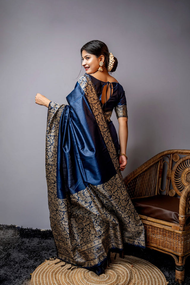 Navy Blue Woven Art Silk Saree (Eth_SR_45)