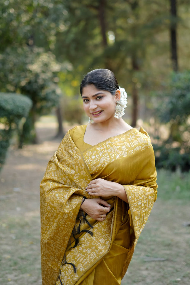 Yellow Woven Art Silk Saree (Eth_SR_50)