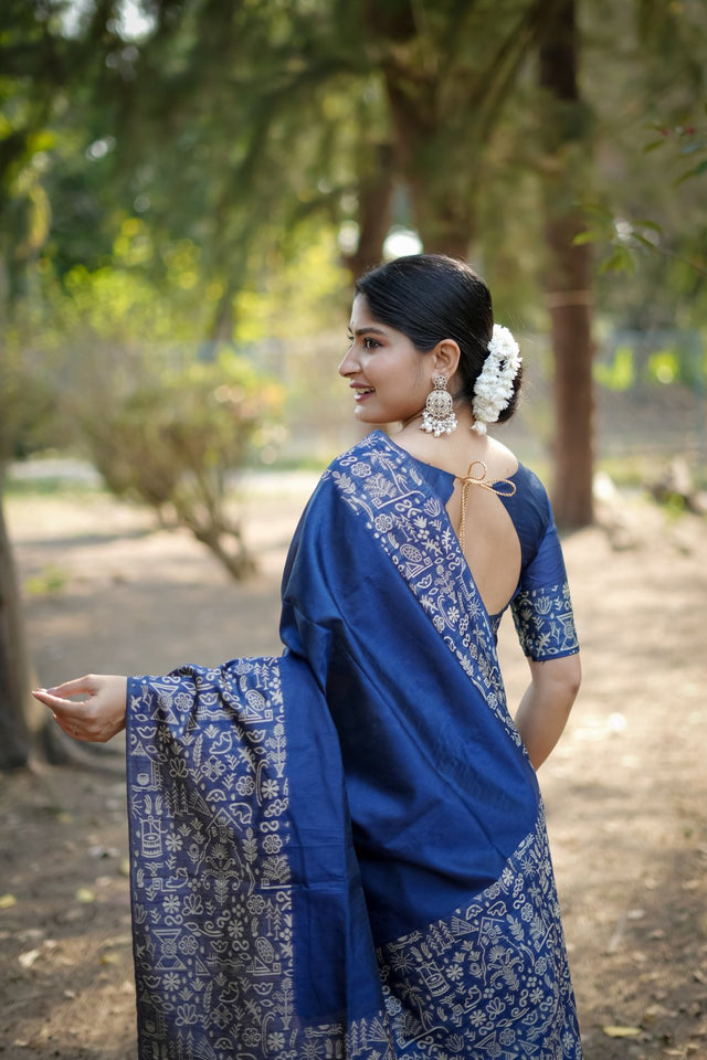 Blue Woven Art Silk Saree (Eth_SR_51)