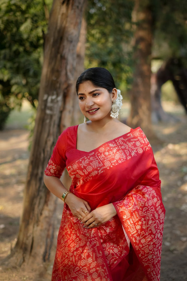 Red Woven Art Silk Saree (Eth_SR_52)