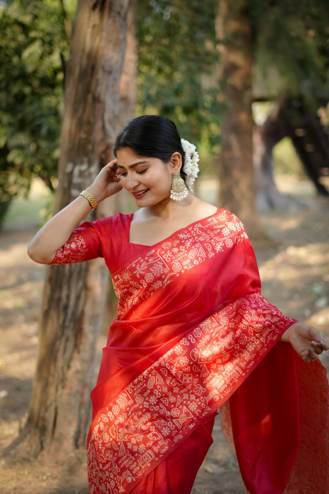 Red Woven Art Silk Saree (Eth_SR_52)