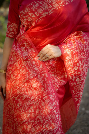 Red Woven Art Silk Saree (Eth_SR_52)
