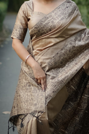 Beige Woven Art Silk Saree (Eth_SR_55)