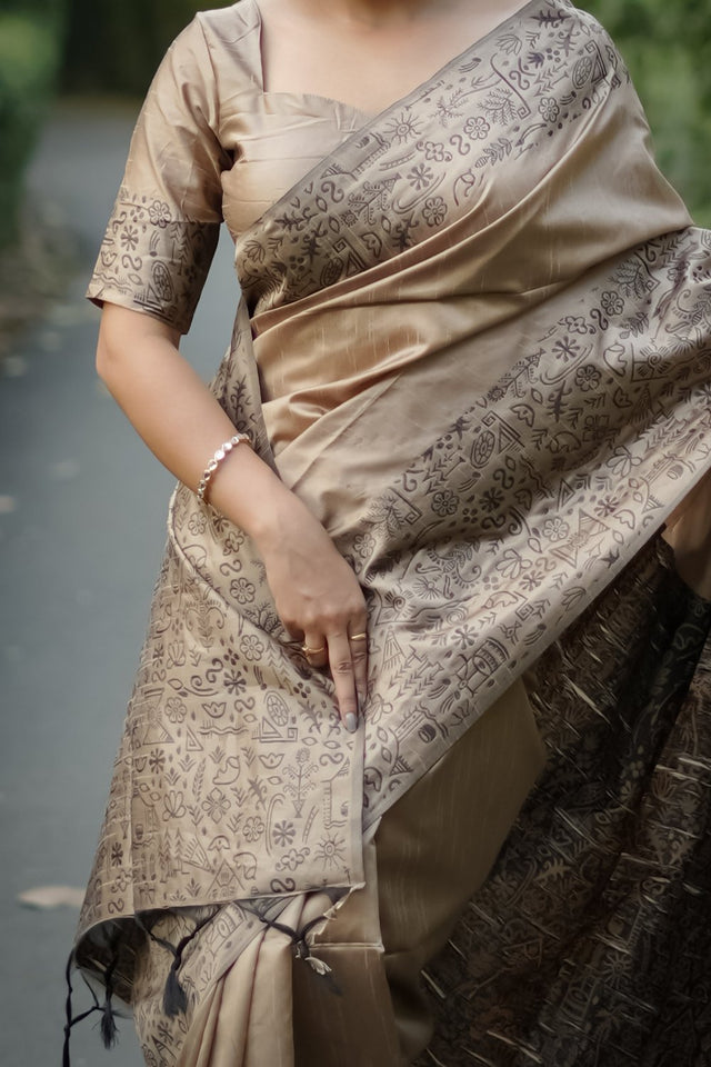 Beige Woven Art Silk Saree (Eth_SR_55)