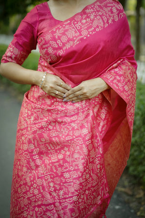 Pink Woven Art Silk Saree (Eth_SR_57)