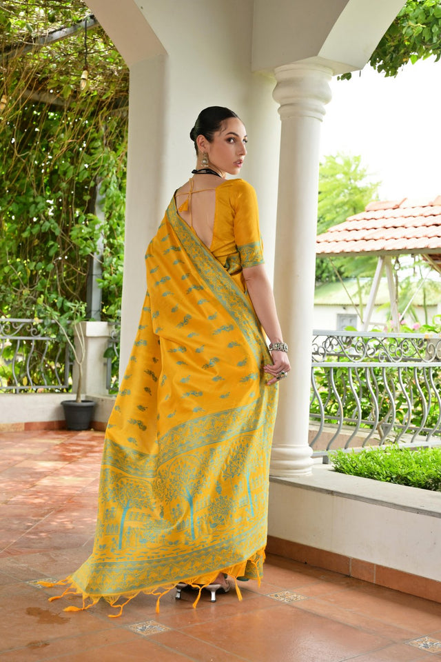 Yellow Woven Art Silk Saree (Eth_SR_59)