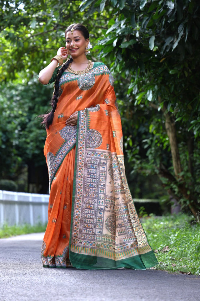 Orange Woven Art Silk Saree (Eth_SR_66)