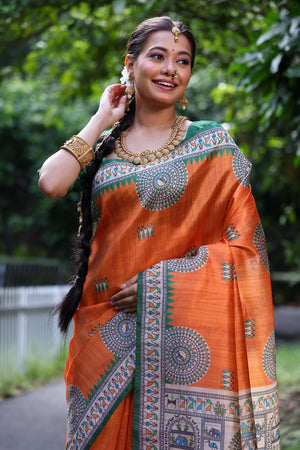 Orange Woven Art Silk Saree (Eth_SR_66)