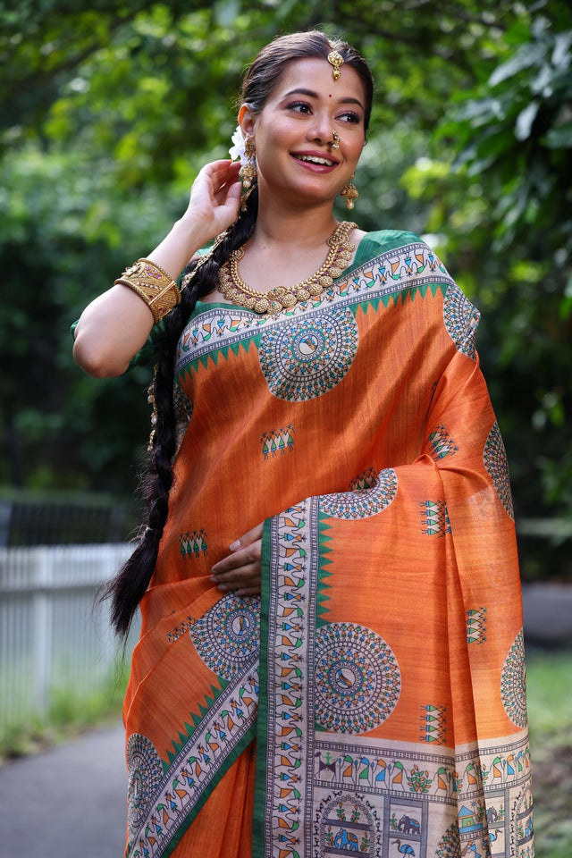 Orange Woven Art Silk Saree (Eth_SR_66)