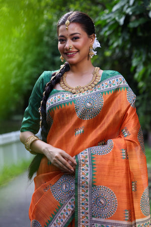Orange Woven Art Silk Saree (Eth_SR_66)