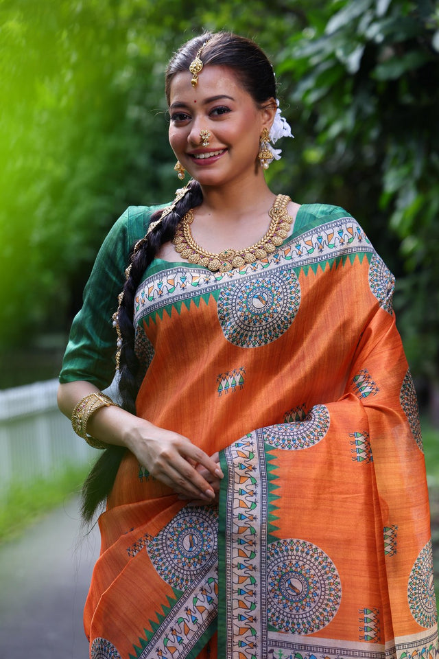 Orange Woven Art Silk Saree (Eth_SR_66)