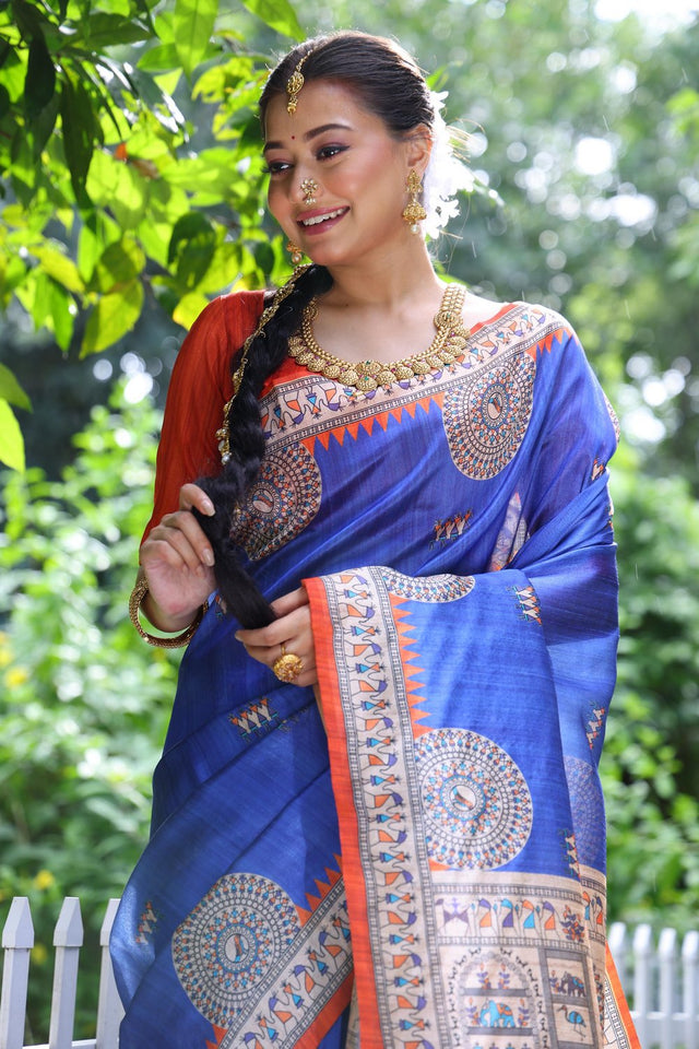 Blue Woven Art Silk Saree (Eth_SR_67)