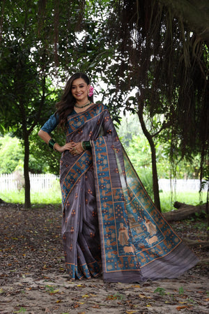 Grey Woven Art Silk Saree (Eth_SR_72)