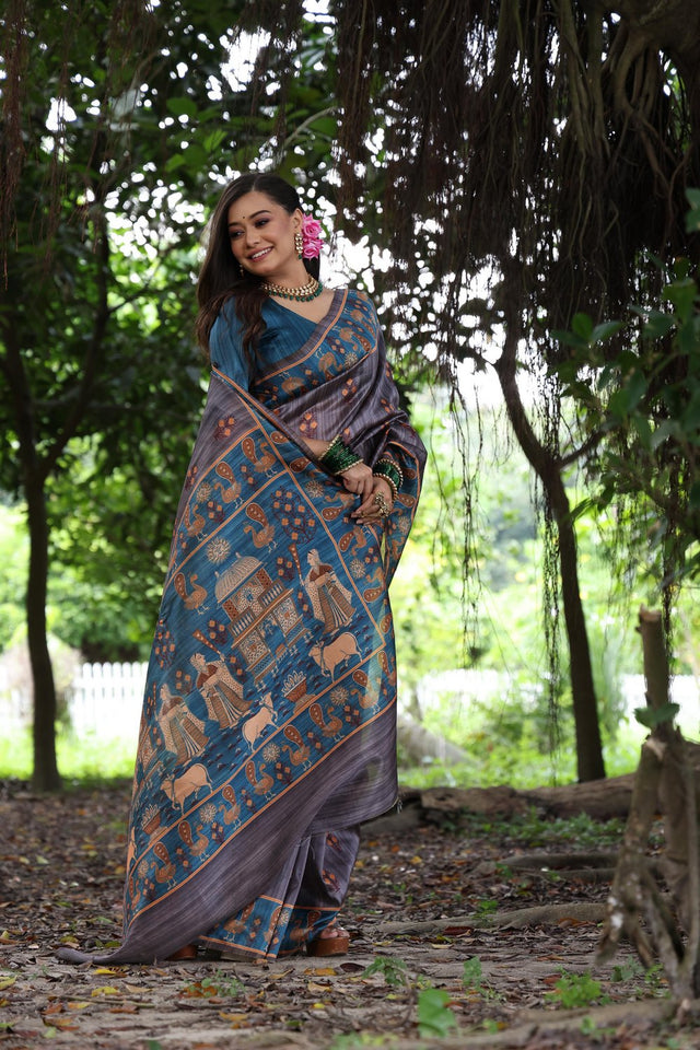 Grey Woven Art Silk Saree (Eth_SR_72)