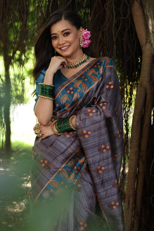Grey Woven Art Silk Saree (Eth_SR_72)